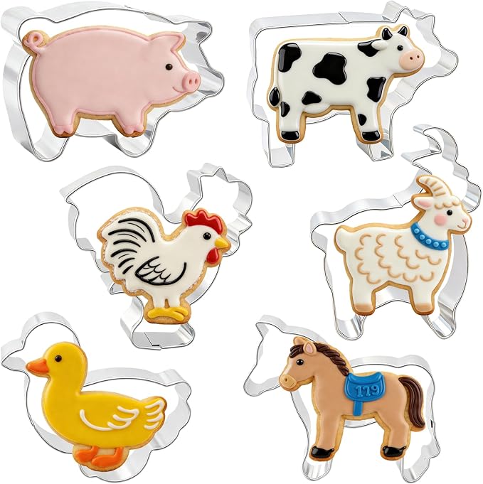 hitsuki Farm Animal Cookie Cutters Set Farm Animal Shapes Stainless Steel Metal Funny Cute Farm Cookie Molds，6Pcs