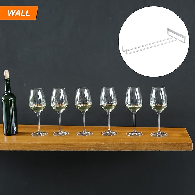 uxcell 2Pcs Wine Glass Rack, 10.43 Inch Iron Wine Glasses Rack Under Cabinet Stemware Rack - Wall Mountable Wine Glass Holder Storage Hanger for Bars Coffee Restaurants Kitchens, Silver