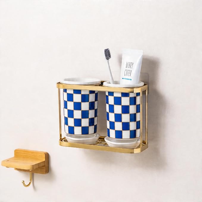 Multi-functional Ceramic Checkered Utensil Crocks,Kitchen Utensil Storage, Bathroom Checkered Bathroom Toothbrush Holder, Flatware Organizer & Home Accessory