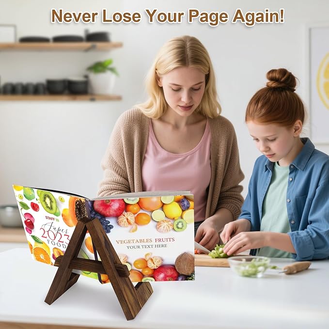 Wooden Cookbook Stand for Kitchen Counter, Rustic Recipe Book Holder, Cook Book Stand for Cooking, Farmhouse Book Display Stand for Cookbook, Tablet, Magazine, Kitchen Decor Gift for Mom