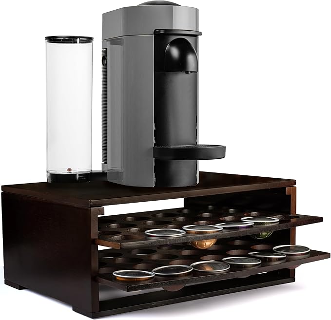 Homevative Coffee Stand for Vertuo w/Sliding Capsule Drawers, Natural Bamboo (Espresso)
