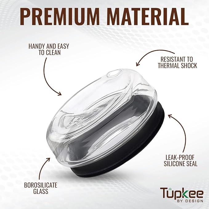 Glass Sip Lid Black - Replacement Double Wall Glass Tumbler, 14oz & 8oz Hand Blown Travel Mug
