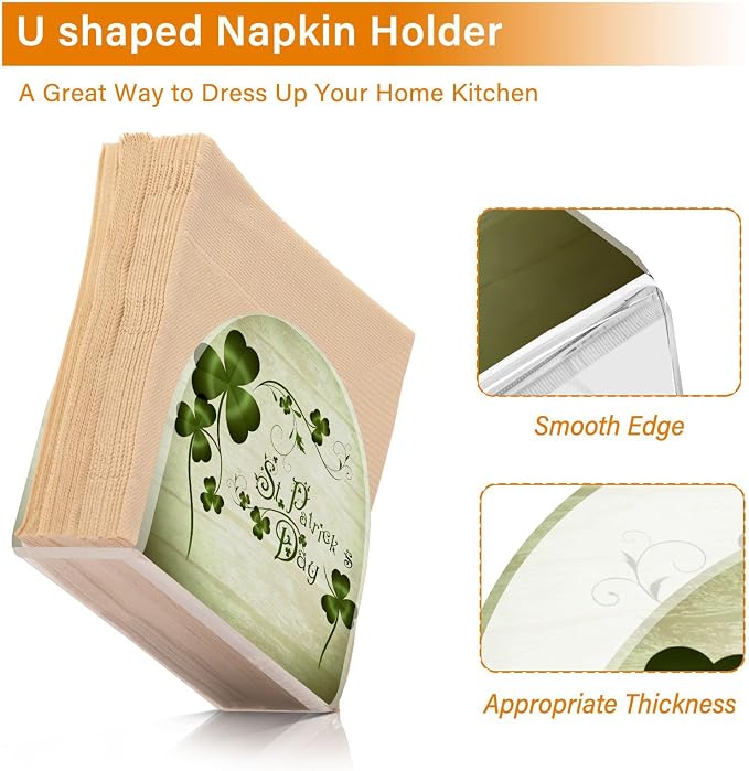 Grunge St Patricks Day Clover Leaves Napkin Holder for Tables Paper Cocktail Napkin Holders for Kitchen Dinning,Acrylic Dinner Napkin Dispenser for Restaurant Home Decor Bar Accessories 1 Pack