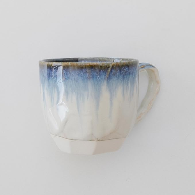 Asayu Japan Drip Blue & Brown Ceramic Cup Set – Handmade Japanese Mugs with Glazed Rim Effect (Set of 2)