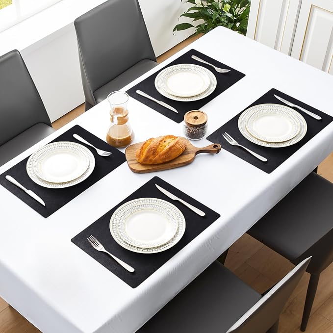 MOSAYT Vinyl Placemats Set of 6-12 X 17 Inch - Faux Leather 100% Waterproof Oil-Proof Wipeable PU Place Mats, Heat Resistant Reversible Table Mats for Kitchen, Dining, Outdoor, Black