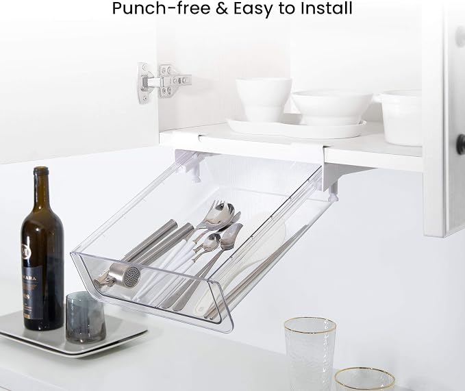 vacane Under Shelf Storage Drawer, Under Cabinet Spice Rack, Spice Organizer for Drawer Pull Out, Under Cabinet Basket Hanging Holder for Cupboard Pantry