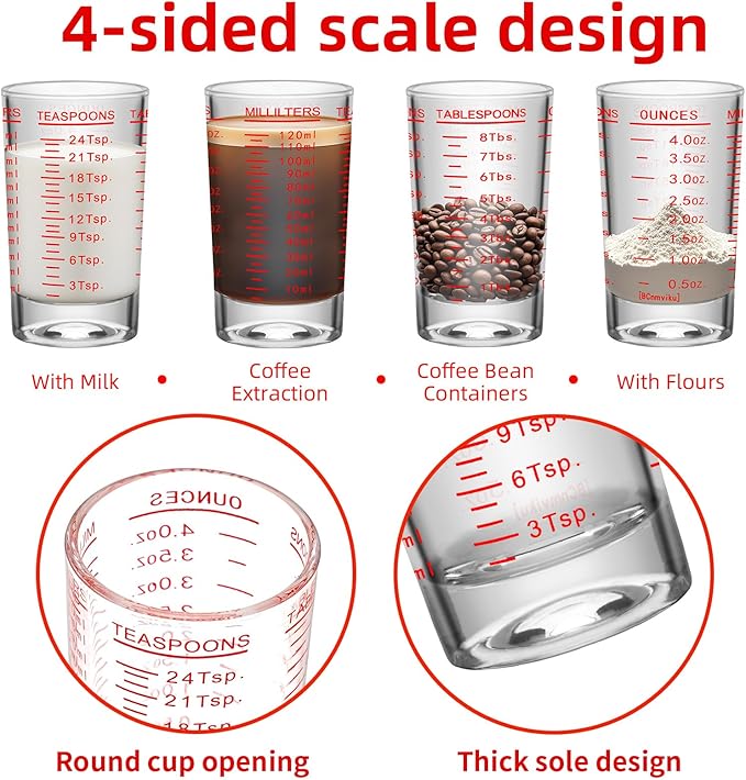 3Pcs Shot Glass Measuring Cup, 4 Ounce Heavy Base Jigger, Espresso Shot Glasses, Liquid Cup, Round Shot Glasses, Small Cups for Vodka, Whiskey, Tequila, Espresso, Liquor (3, Red)