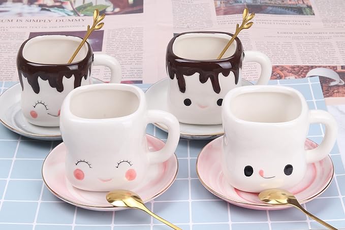 Marshmallow Mugs Set of 4 with Handle Marshmallow Cups Cute Mugs for Kids Hot Chocolate Cocoa Mug Gifts for Kids Women Christmas Mother's Day Set 6OZ