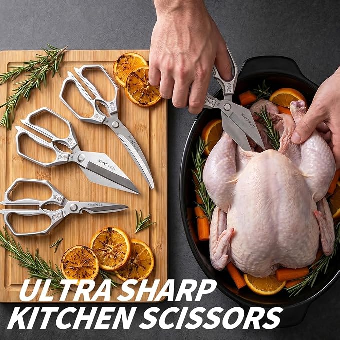 Kitchen Scissors Set Silver 3PCS, Heavy Duty Poultry Shears Kitchen Shear for Food Chicken Scissor All Purpose,Japan Meat Cutting Scissors, Bones Food Cooking Shears, Gifts for Men Women Mom Dad