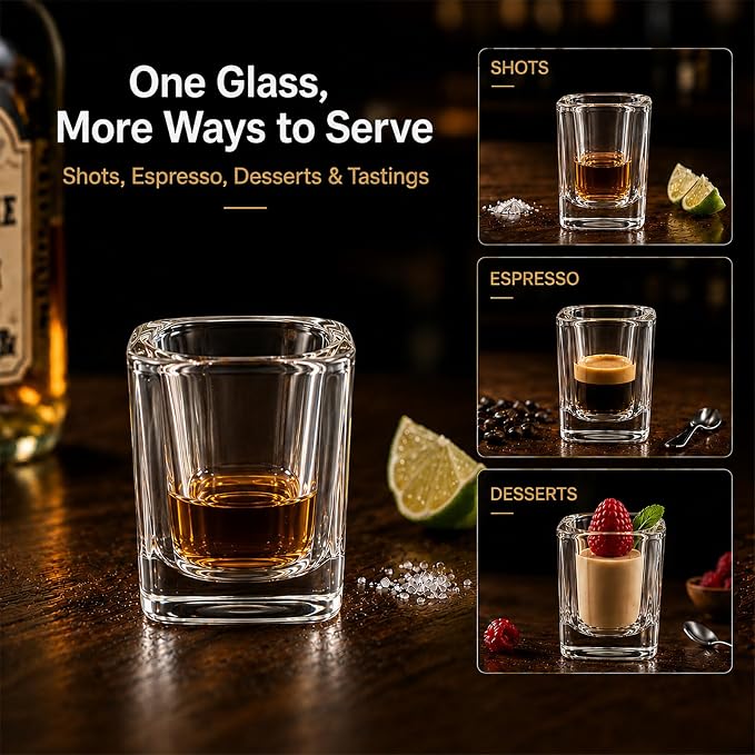 Ruckae 12 Pack 2oz Shot Glasses Set with Trays Heavy Base Clear Square Shot Glasses Bulk for Vodka Tequila Whiskey Liquor