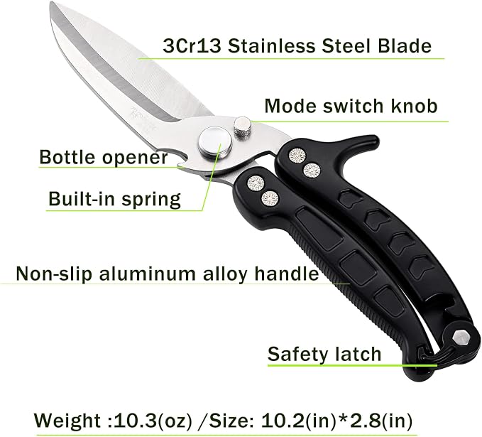 poultry shears Kitchen scissors for Chicken Can Be Used as a Knife, Dishwasher safe, Effortlessly cuts through cartilage, featuring a built-in spring mechanism.Can be used as a present（Black）