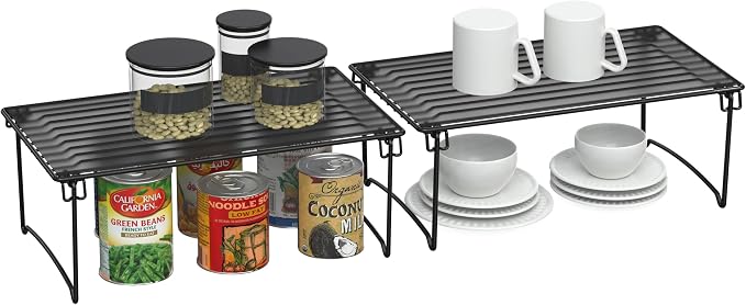 Deco Brothers Stackable Cabinet Shelf Organizer, 2 Pack, Black