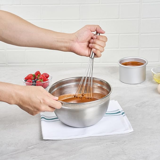 Restaurantware 10.5 in Stainless Steel Ball Whisk with Silicone Tips - German Standard Sauce & Gravy Whisk, Non-Scratch, Dishwasher Safe - Non-Stick Safe Silicone Ball Whisk for Baking
