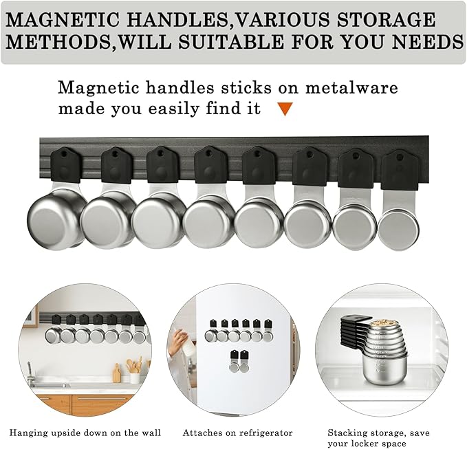 Magnetic Measuring Cups Set 8 Stainless Steel Stackable Nesting Measuring Cups for Measuring Dry and Liquid Ingredients