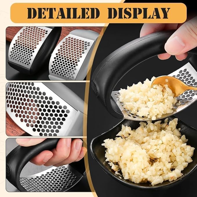 Garlic Press Rocker 2026 New,Portable Manual Stainless Steel Garlic Press Rocker Crusher Masher with Garlic Peeling Drum for Home Kitchen Utensils Garlic Crusher