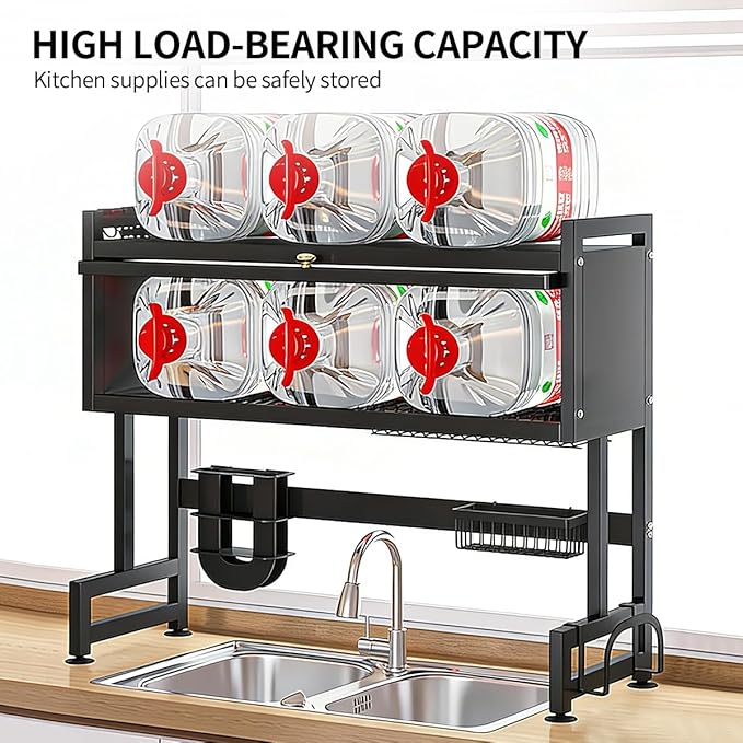 Verida Over the Sink Dish Drying Rack 3 Tier, Over Sink Dish Drain Drying Rack for Kitchen Storage of Dishes and Cutlery, Space Saving Dish Rack with Cover, Black