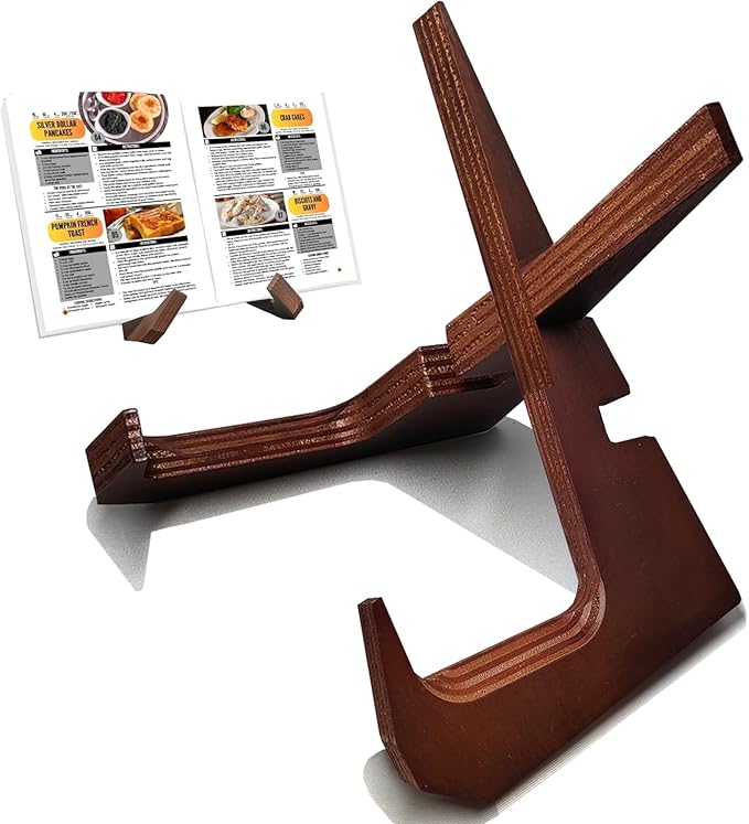 Cookbook Stand for Kitchen Counter Holds 600-Page Books | Elegant Rustic Wooden Cook Book Stands for Display of Recipes & Tablets | Adjustable & Detachable Cookbook Holder Stand for Home Chefs