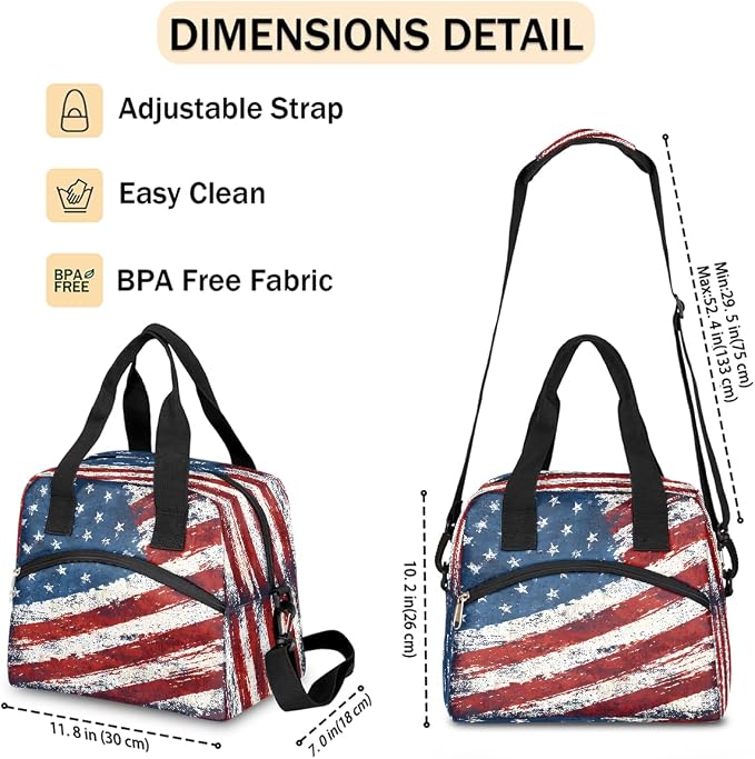 Pardick Vintage American Flag Insulated Lunch Bag for Women Leakproof Lunch Box Large Cooler Thermal Tote Bag with Shoulder Strap Meal Prep Bags for Work School Office Picnic Teen Girls Adult