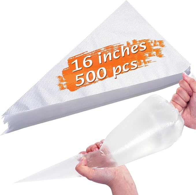 Piping Bags, Piping Bags Disposable Thickend, Large Piping Bags for Cake Decorating, Icing, Buttercream, Baking, and Cooking (16 Inches 500Pcs)