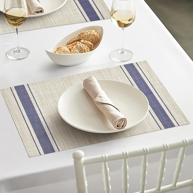 Niviy Khaki-Blue Placemats Set of 4, 12x18 Inch Heat Resistant Non-Slip Washable Durable Table Placemats for Holiday Party Kitchen Dining Room Decoration