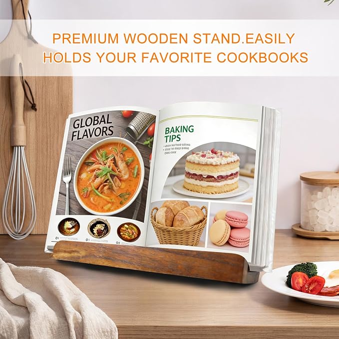 Heavy Duty Cookbook Stand for Kitchen, Recipe Book Holder for Kitchen Counter, Easily Keeps Cook or Recipe Books Open for Convenient Cooking, Rustic Cook Book Holder Stand (Rustic Brown)