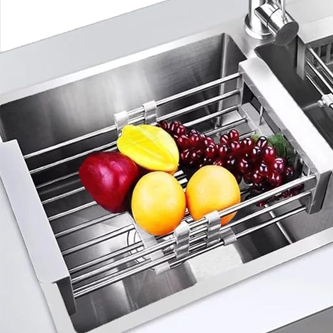 Small Dish Drying Rack - Extendable Dish Rack, Multifunctional Dish Rack for Kitchen Counter, Anti-Rust Dish Drainers with Cutlery and Cup Holders-Grey