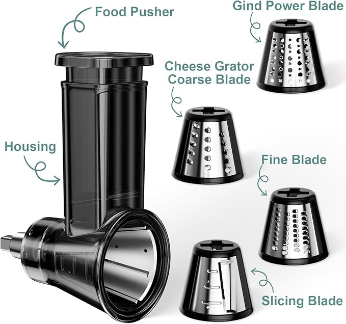 Slicer Shredder Attachment for Kitchenaid Stand Mixer, Salad Machine with Vegetable Slicer, Salad Maker, Food Slicers Cheese Grater Attachments for Kitchenaid Mixer Dishwasher Safe, Black
