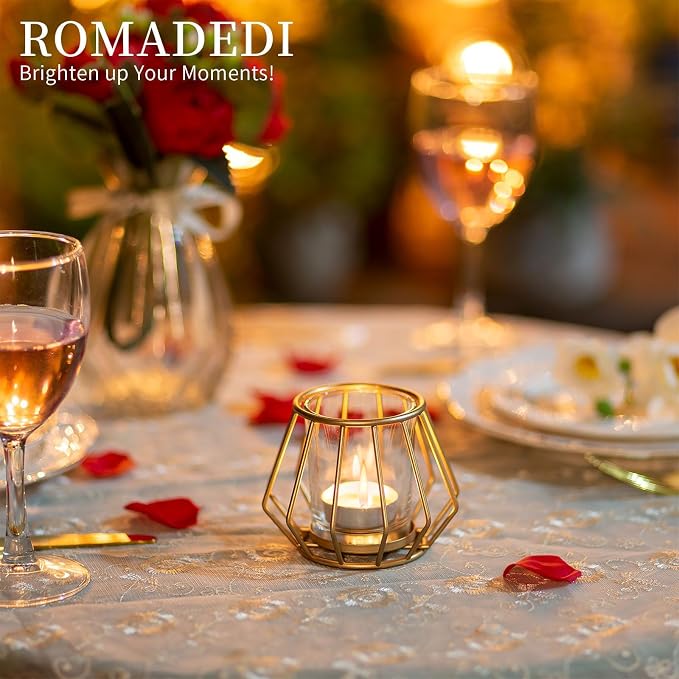 Geometric Tea Light Candle Holders - Wedding Centerpiece for Tables Morden Metal Votive Tealight Candles Stand with Glasses Coffee Home Room Decor Wedding Party Birthday Decoration, Gold 6 pcs