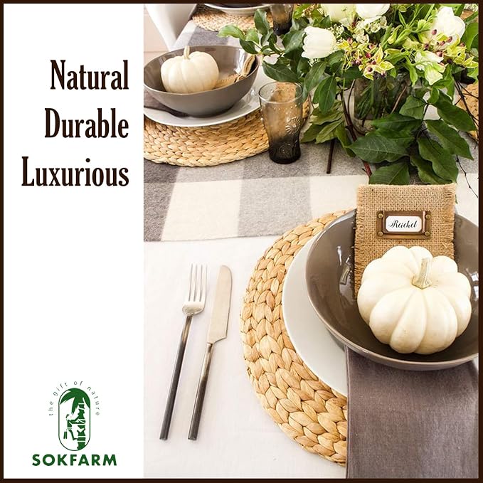 Woven Placemats Set of 4, Table Mats Set of 4, Water Hyacinth Round Placemats for Round Table, Chargers for Dinner Plates, Wicker Chargers for Dinner Plates, Woven Placemat, Place Mats 13.4 in
