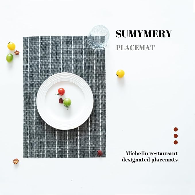 Placemats Set of 4 Vinyl/Plastic Woven Place Mats for Kitchen Table Indoor/Outdoor Washable Placemat Wipeable Dining Table Mats (Black Stripes,4)