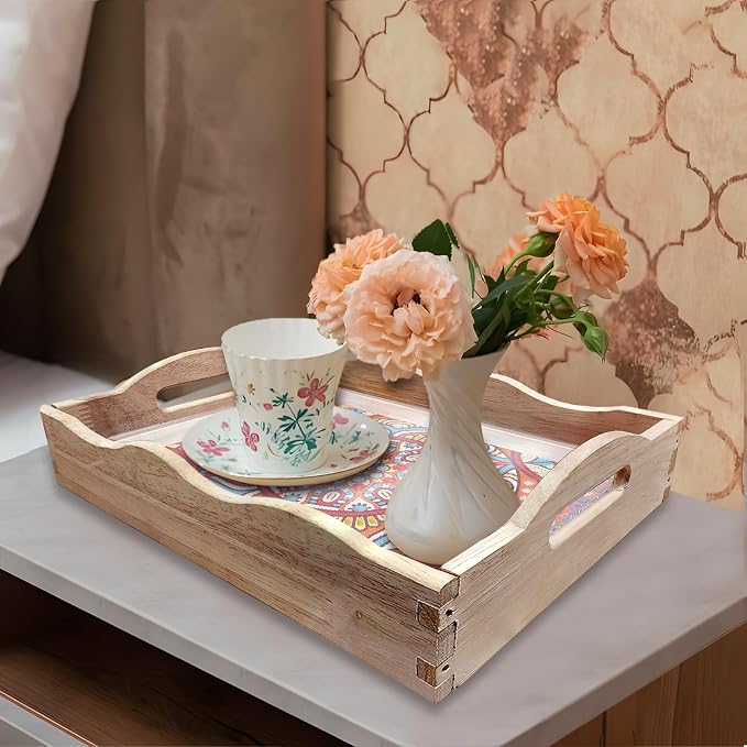 Generic DIY Diamond Serving Tray Rectangular Upgrade Increase Breakfast Tray with Handles Handmade Diamond Art Painting Wooden Tray Dinner Plate for Coffee Living Room Home Organizer-Mandala03