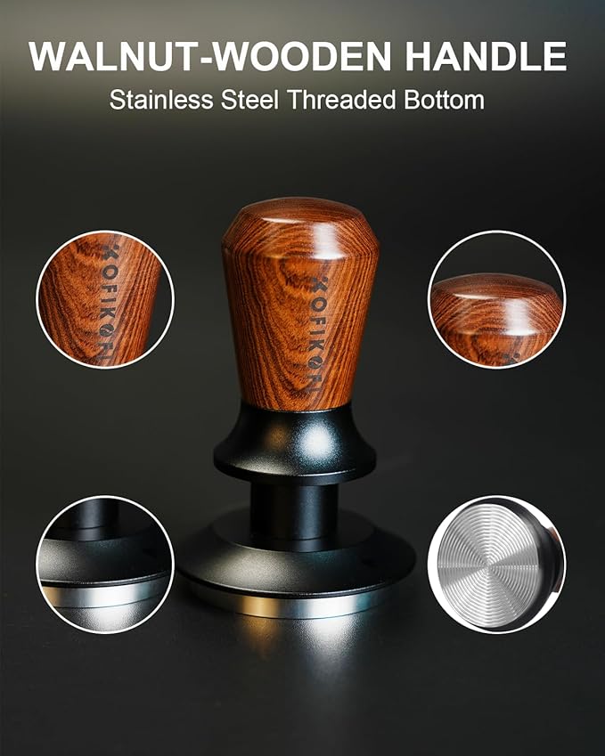 53.3mm Espresso Tamper, Coffee Tamper with Stainless Steel Ripple Base, Barista Espresso Coffee Tamper with 30lbs Spring Loaded and Rosewood Handle Fits for Breville Series 54mm Portafilter