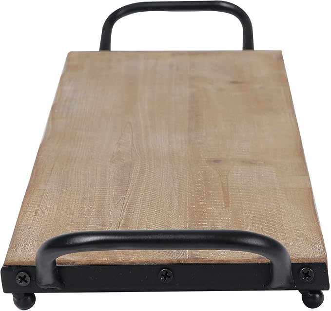 SOFE Rectangular Long Narrow Tray Table Centerpiece - Wood Serving Tray with Handles - 25 Inch Large Serving Platters for Entertaining - Rustic Wood Decorative Tray for Home Room Decor