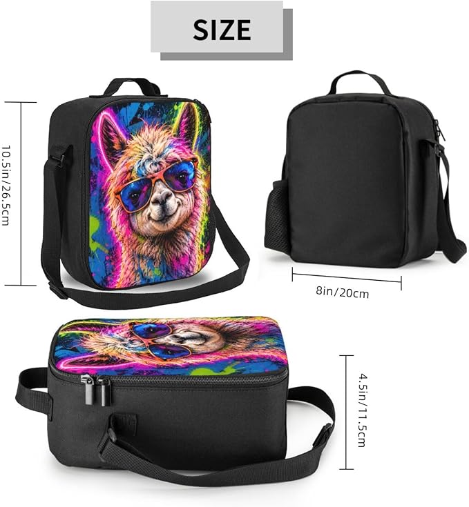 Alpaca Lunch Bag for Women Men Portable Reusable Insulated Lunch Box Leakproof Meal Prep Tote Thermal with Adjustable Shoulder Strap for Adult Work Picnic