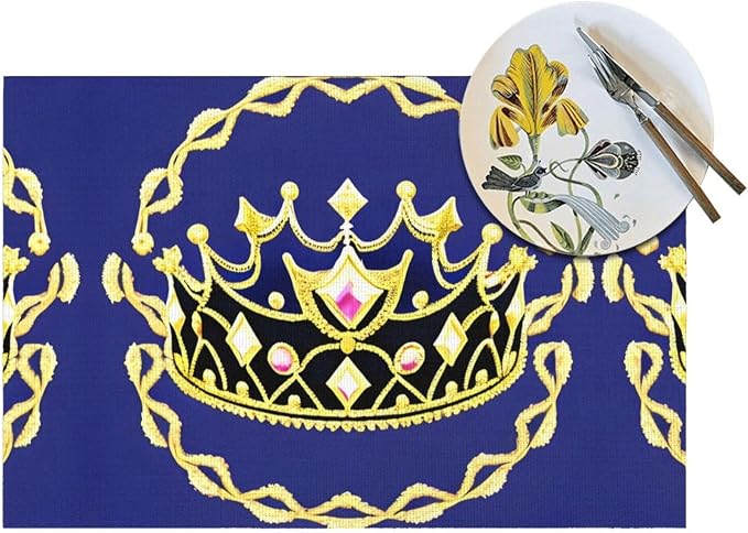 Phayah Fantasy Tiara Placemats, Heat-Resistant Placemats Anti-Skid Washable PVC Table Mats Woven Vinyl Placemats, Set of 6