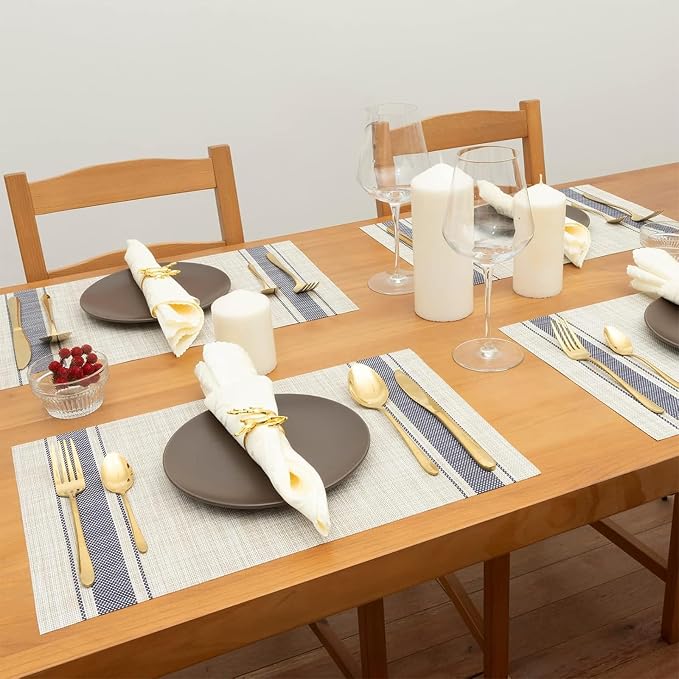 Niviy Khaki-Blue Placemats Set of 4, 12x18 Inch Heat Resistant Non-Slip Washable Durable Table Placemats for Holiday Party Kitchen Dining Room Decoration