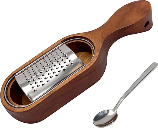 Handheld Cheese Grater with Wooden Container, Stainless Steel Grater Shredder & Zester - for Parmesan, Lemon, Chocolate, Perfect Kitchen Gift & Italian Cooking Gadget