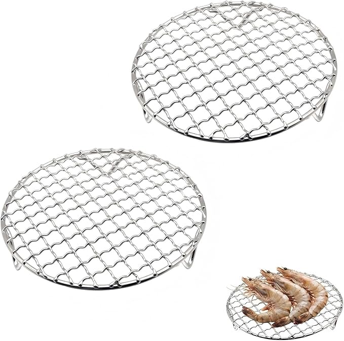 2PCS Small Cooling Rack 7.9 Inch Round Stainless Steel Wire Rack, Steamer Rack for Pots, Air Fryer Rack with Fixed Legs for 6 Qt Multi-Cookers, Oven Safe for Cooling, Roasting and Steaming (7.9 Inch)