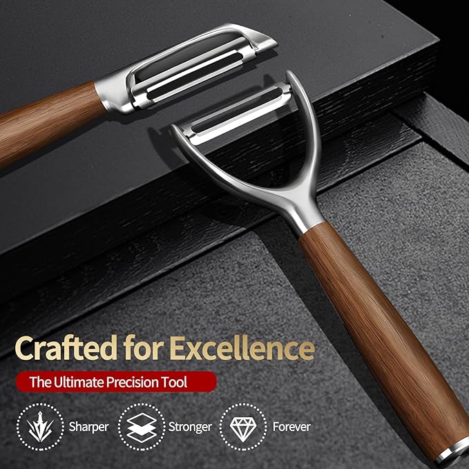 Premium Stainless Steel Vegetable Peelers, Ultra Sharp Blades, Heavy-Duty Fruit Peeler with Comfort Wood Handle, Durable Potato Peeler, No Rust