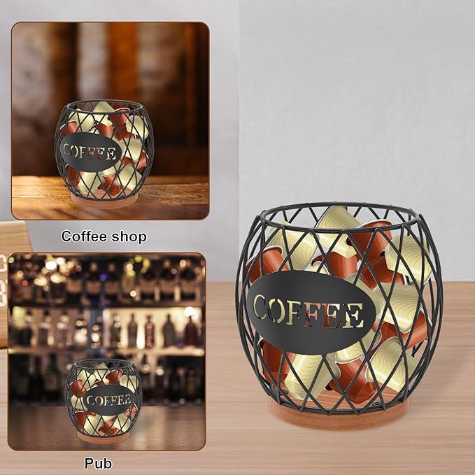 Coffee Pod Holder Organizer, 35Pcs Large Capacity Cup Storage Basket, Coffee Pod Basket for Kitchen Office Desktop, Espresso Pods Storage for Kitchen Counter, Rust Resistant(Black)