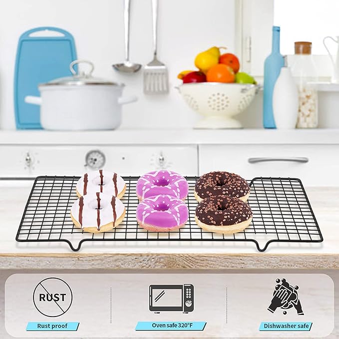 Tebery 2 Pack Black Heavy Duty Wire Cooking Rack Baking Racks, 16" x 10" Nonstick Baking & Cooling Grid for Roasting, Cooking, Grilling, Drying