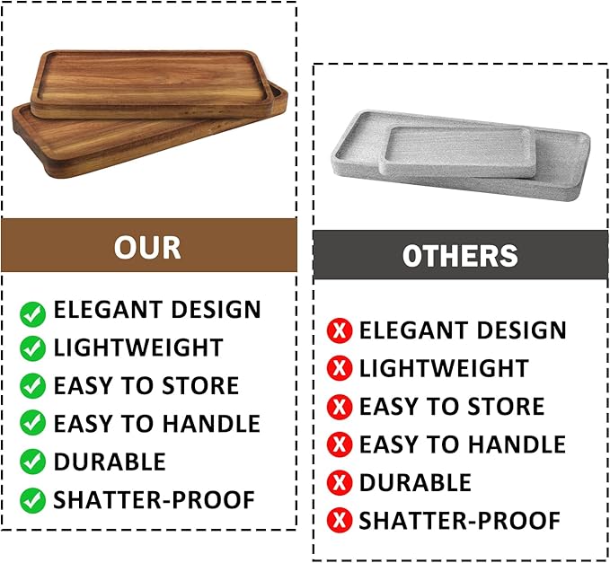 GNIEMCKIN Wooden Serving Platter, 13.8 x 5.1 Inch, Set of 4, Acacia Wood Tray, Perfect for Serving Charcuterie, Desserts, Dips, Sushi, Parties, Family Gatherings, Weddings, and Home Decor