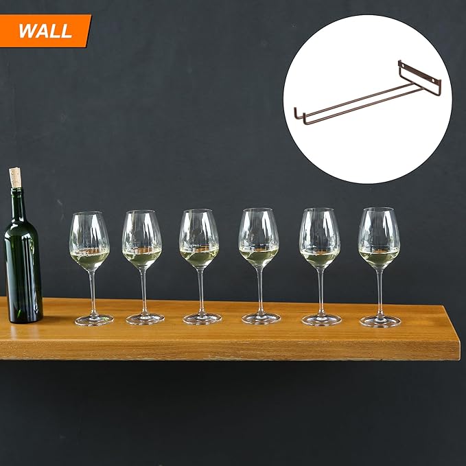 uxcell 2Pcs Wine Glass Rack, 10.43 Inch Iron Wine Glasses Rack Under Cabinet Stemware Rack - Wall Mountable Wine Glass Holder Storage Hanger for Bars Coffee Restaurants Kitchens, Bronze