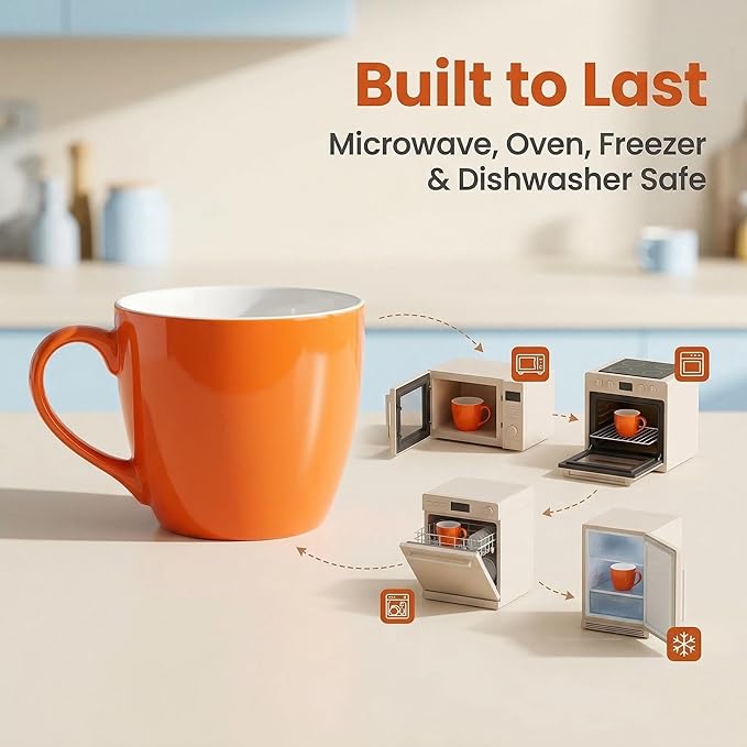 MECOWON 30 OZ Porcelain Coffee Mugs, Set of 2 Large Mugs for Soup, Cereal and Salad (Orange)