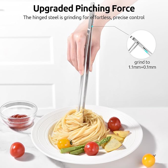 U-Taste 12in Long Kitchen Cooking Tweezer: 18/8 Stainless Steel Food-Grade Metal Food Tong, Flexible Pinching, Seamless-Welding, Sturdy and Non-Slip for Serving, Grilling, Frying, Baking (Round Tip)