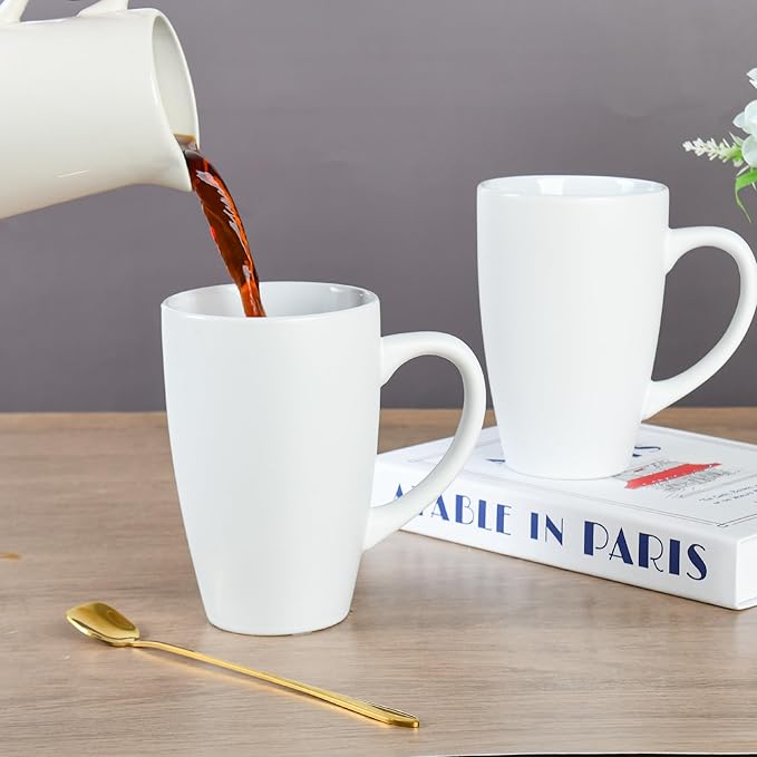 BYCNZB 20oz Extra Large Ceramic Tall Coffee Mugs Set for Coffee Tea Hot Cocoa set of 4 Dishwasher & Microwave Safe (Matte white)