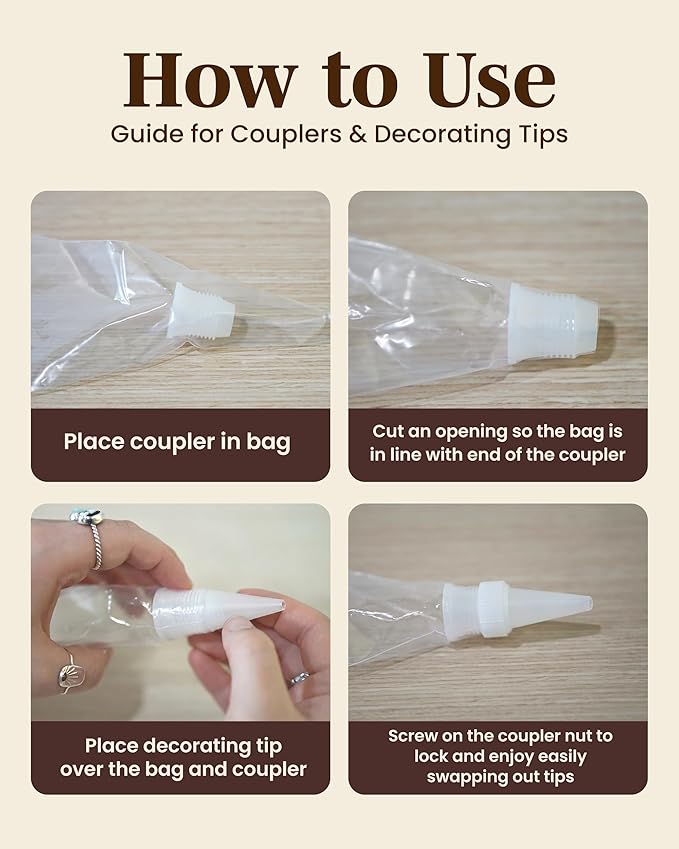 Reusable Plastic Piping Tips Standard Size Round Tip #5 100 Pack with 2 Couplers Round Icing Nozzle for Cake Decoration, Dessert Design Baking Supplies & Piping Bags Base Ø 0.75"Height 1.25"