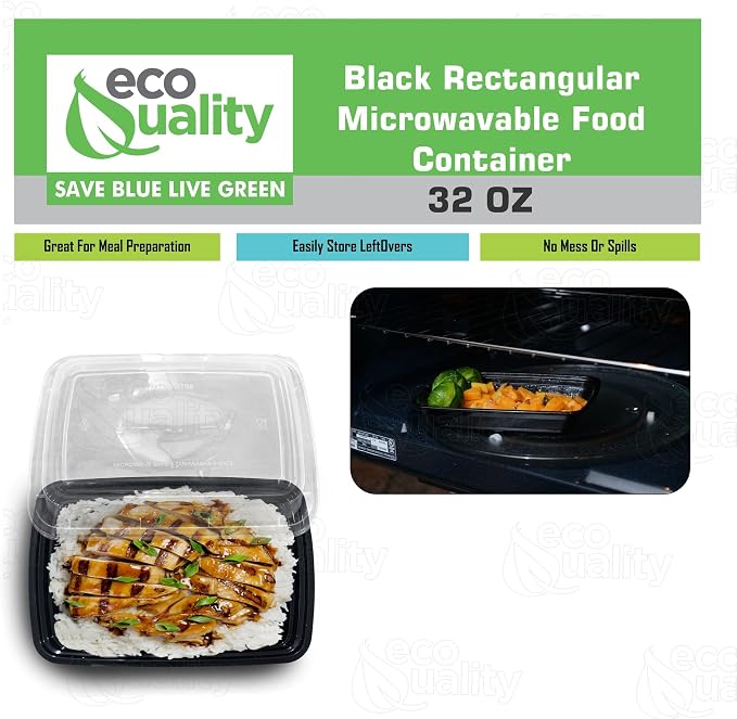 32 oz Reusable Food Storage 25 Pack Containers with Lids by EcoQuality – Rectangular BPA Free Freezer, Microwave & Dishwasher Safe – Airtight & Watertight Stackable, Lunch Meal Prep, To-Go, Bento Box