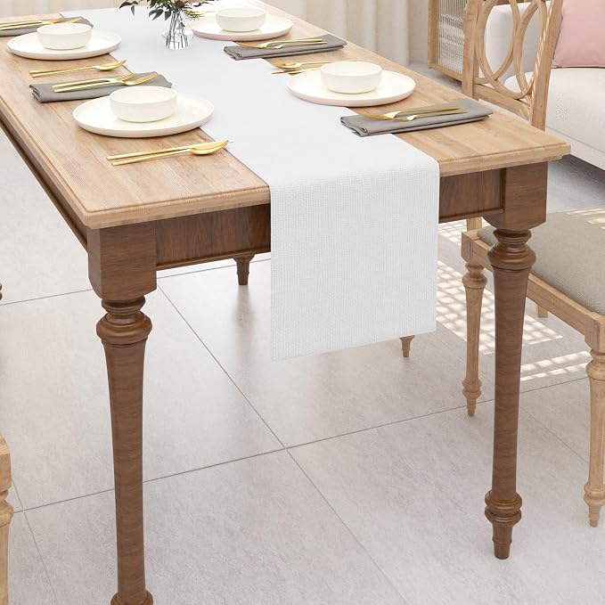 Dinning Table Runner Cloth 12 x 120 Inches Farmhouse Kitchen Coffee Burlap Table Runner Cloth for Holiday Party, Pure White