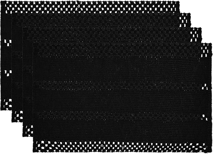 Artoid Mode Black Farmhouse Woven Rustic Hollow Placemats Set of 4,12x18 Inch Seasonal Holiday Table Mats Party Kitchen Dining Decoration